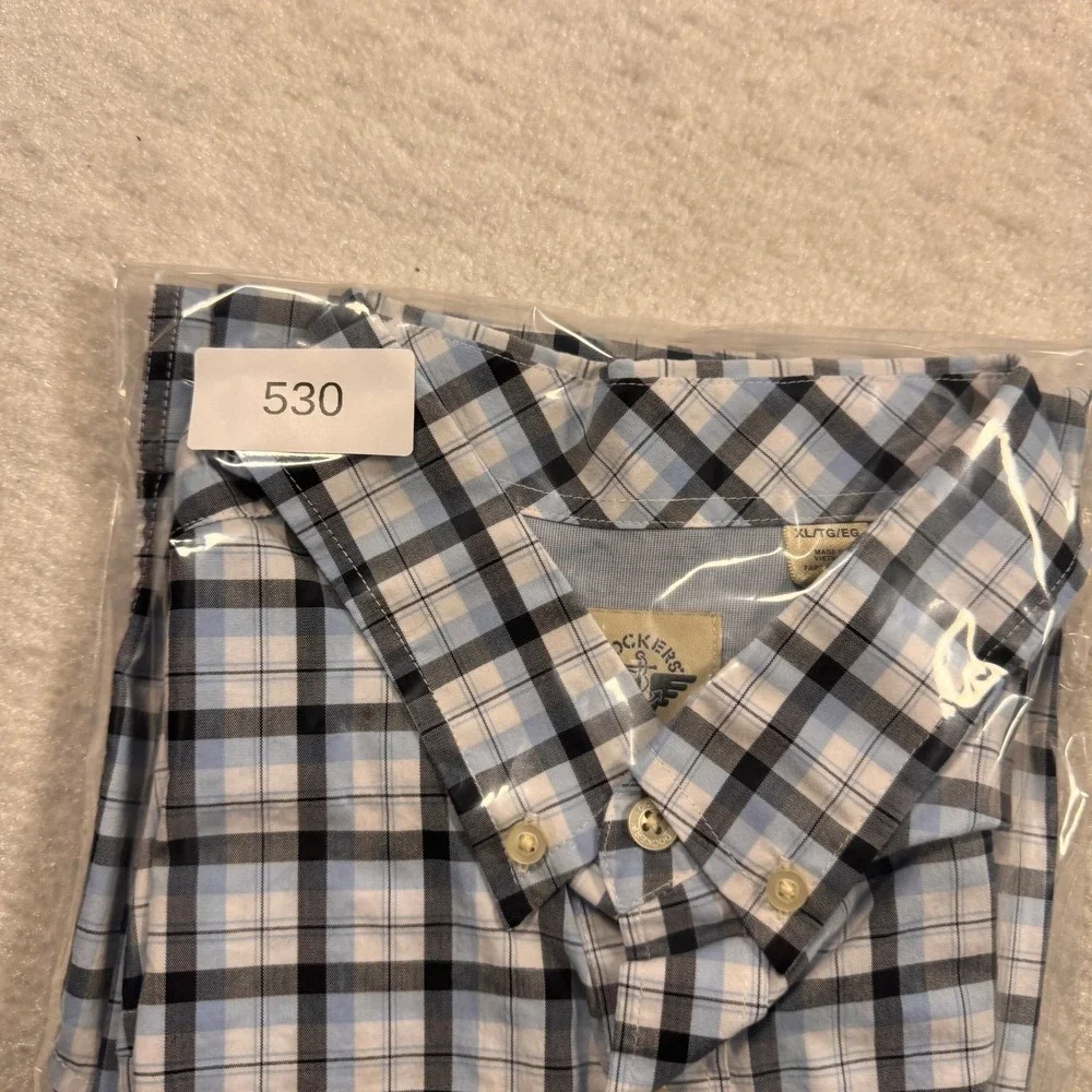 Dockers Men's Classic Fit White Blue Plaid Short Sleeve Button Down Shirt‎ XL